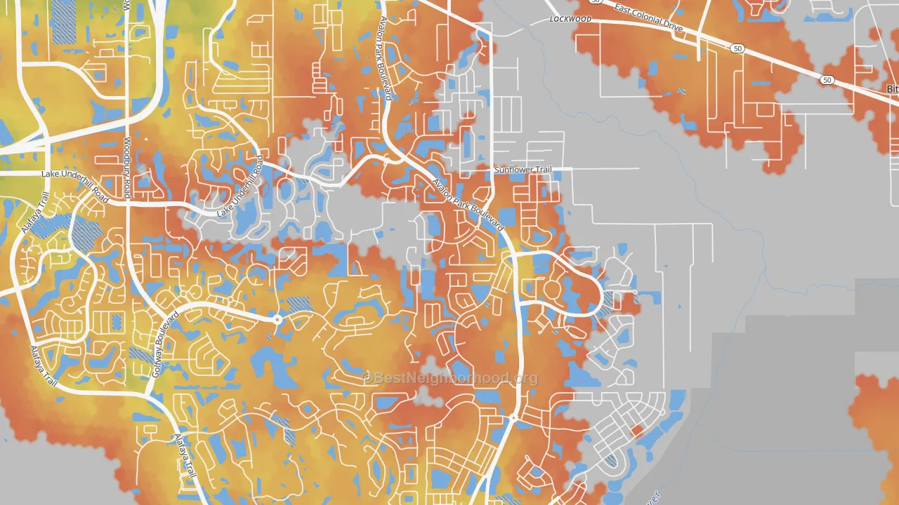 Bike Grade map of Spring Isle, Alafaya, FL