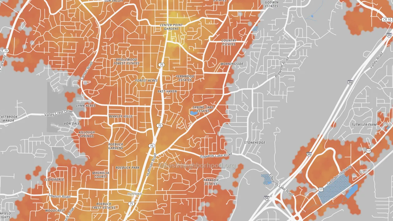 Bike Grade map of Spring Lake, Birmingham, AL