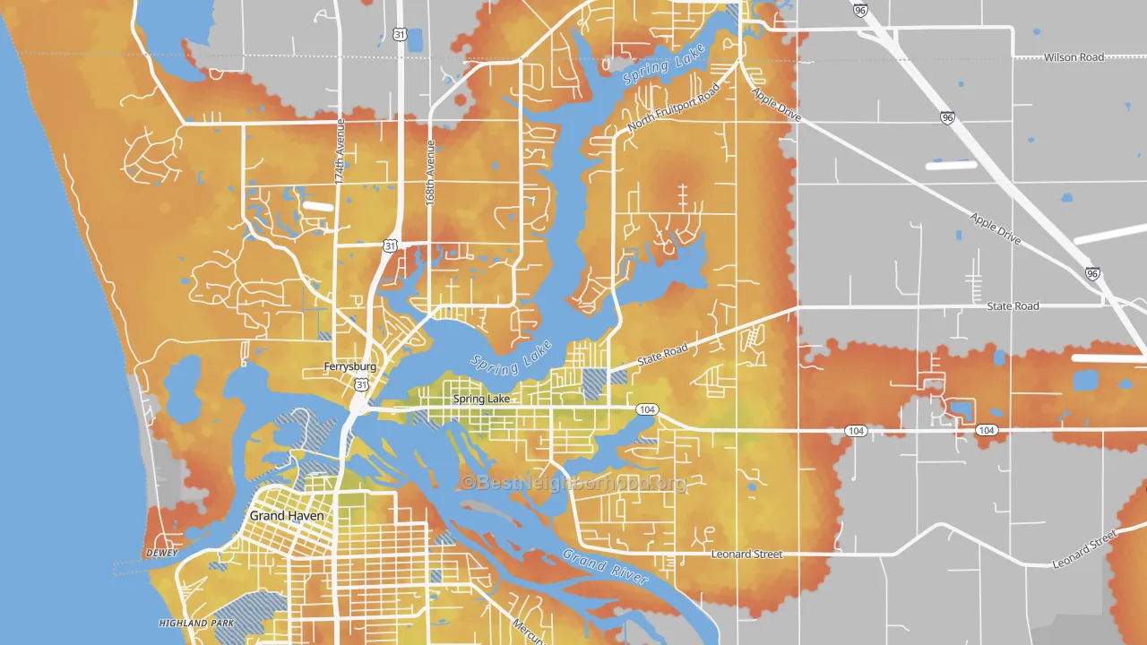 Bike Grade map of Spring Lake, MI