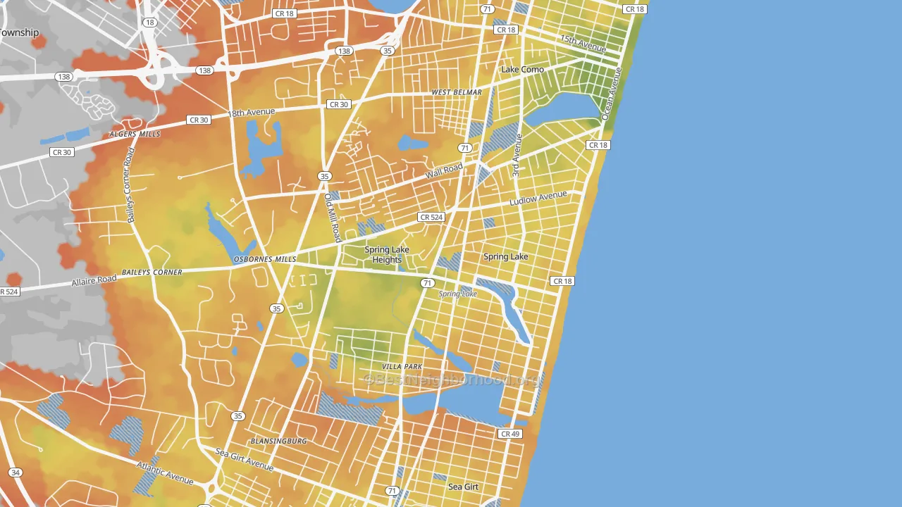 Bike Grade map of Spring Lake, NJ