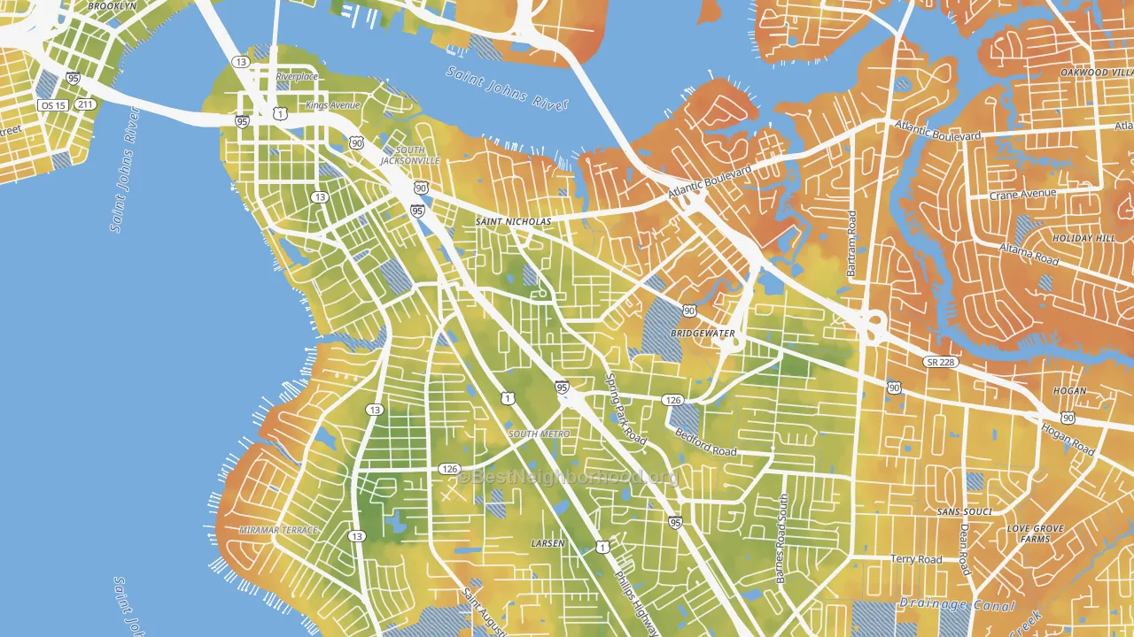 Bike Grade map of Spring Park, Jacksonville, FL