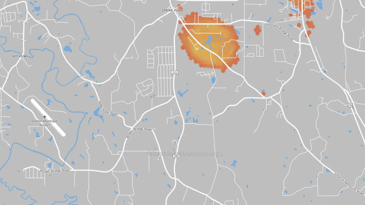 Bike Grade map of Spring Place, GA