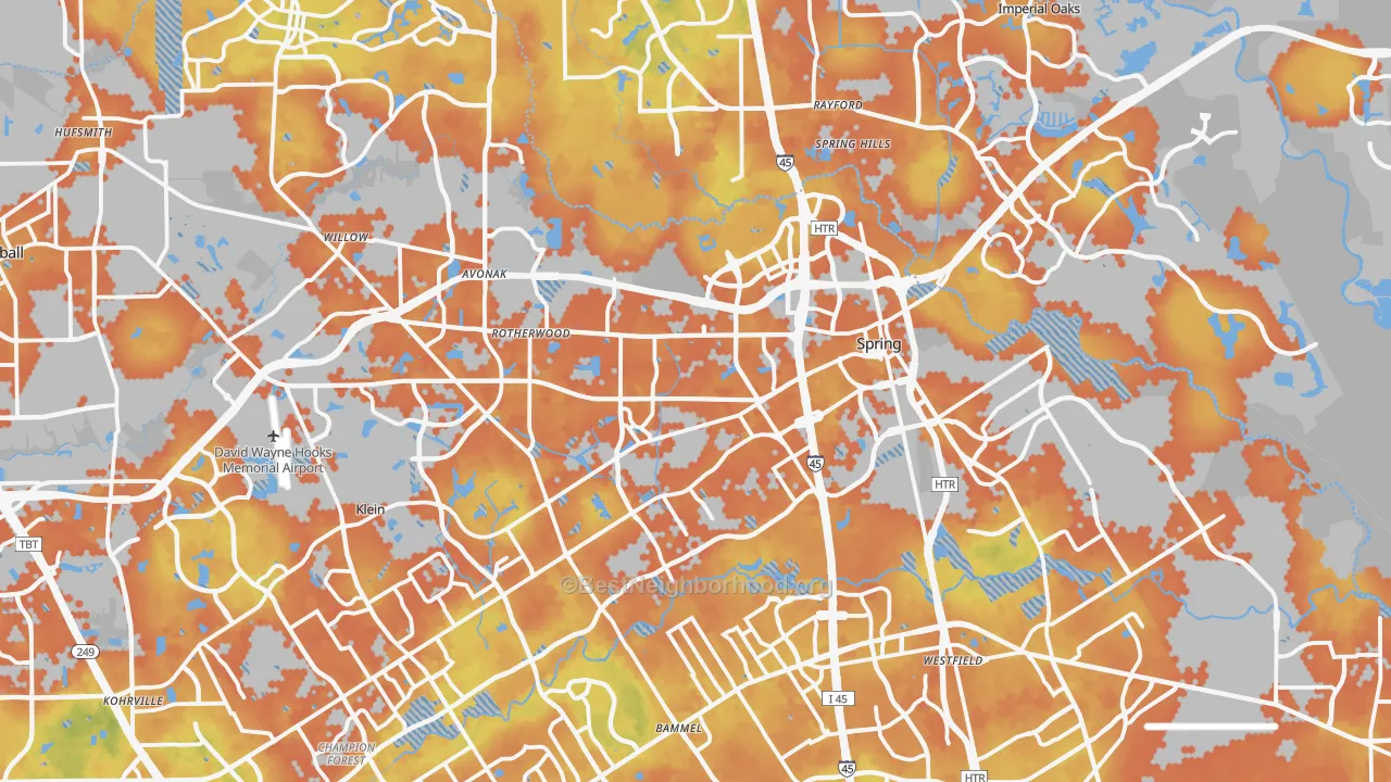 Bike Grade map of Spring, TX