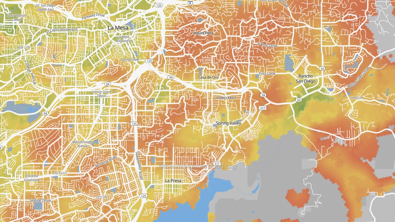 Bike Grade map of Spring Valley, CA