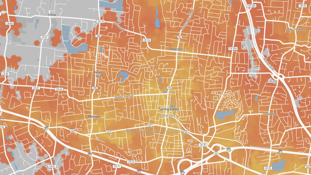 Bike Grade map of Spring Valley, NY