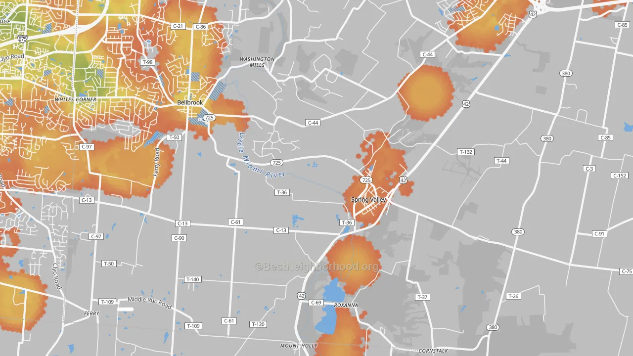 Bike Grade map of Spring Valley, OH