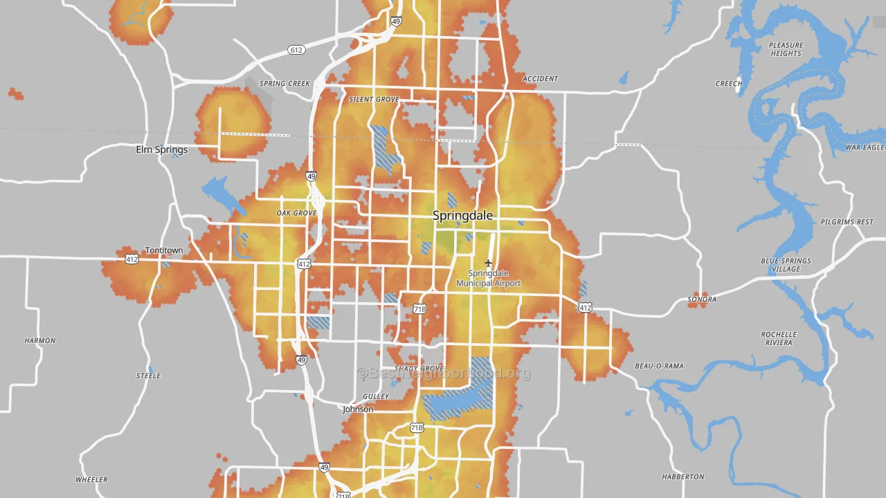 Bike Grade map of Springdale, AR