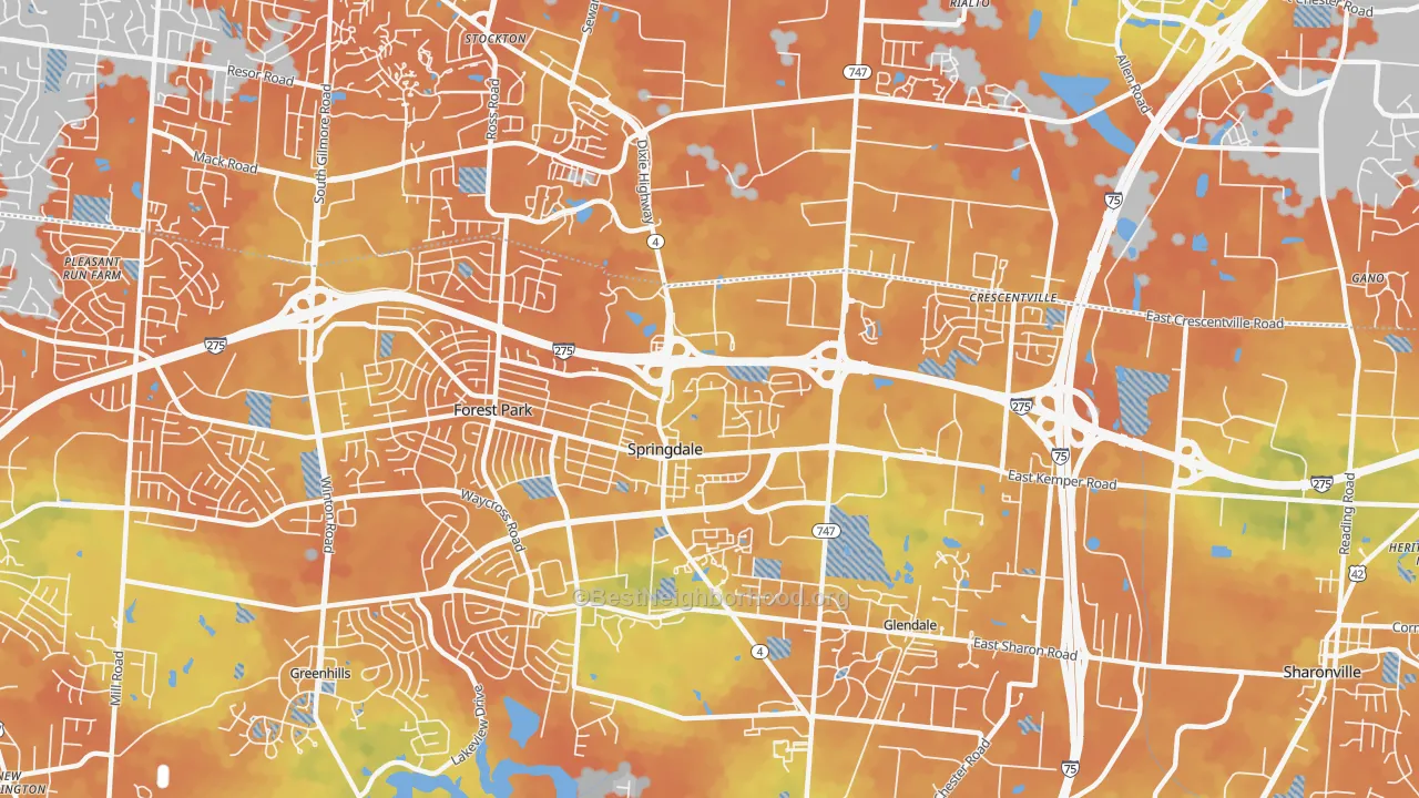 Bike Grade map of Springdale, OH