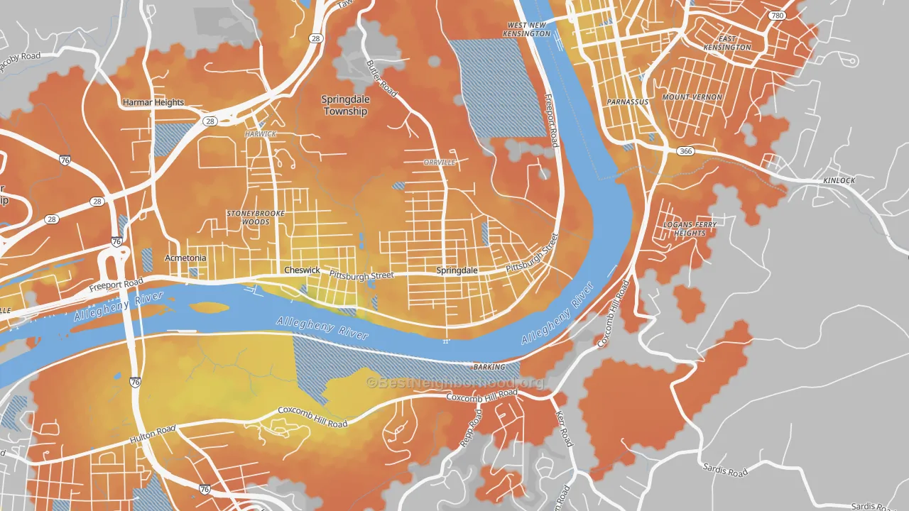 Bike Grade map of Springdale, PA