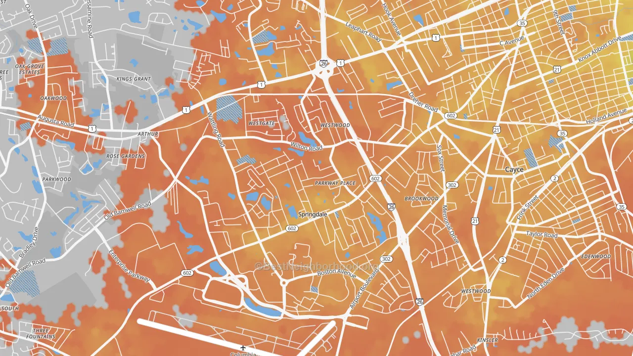 Bike Grade map of Springdale, SC