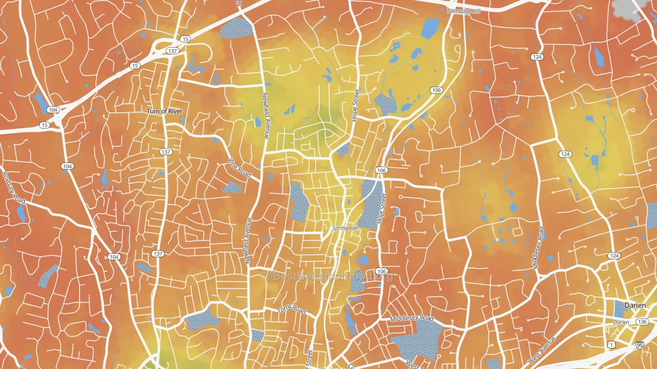 Bike Grade map of Springdale, Stamford, CT