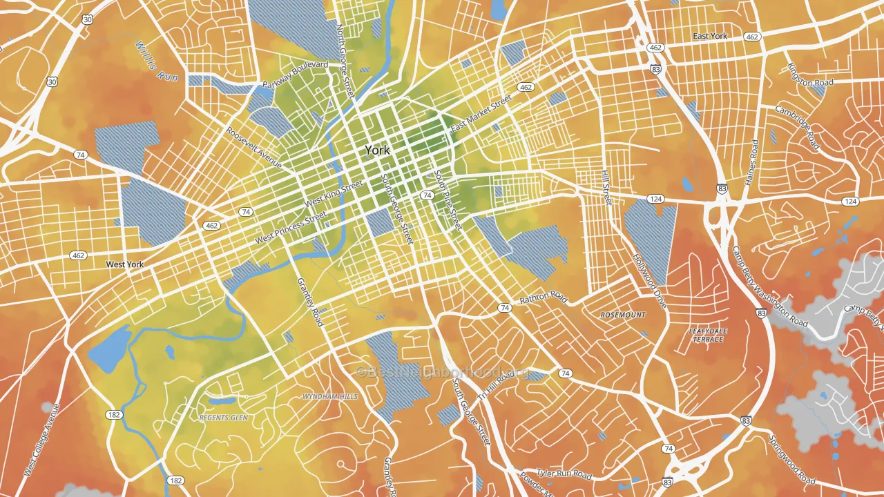 Bike Grade map of Springdale, York, PA
