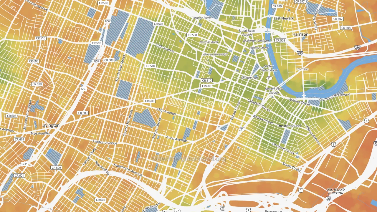 Bike Grade map of Springfield-Belmont, Newark, NJ