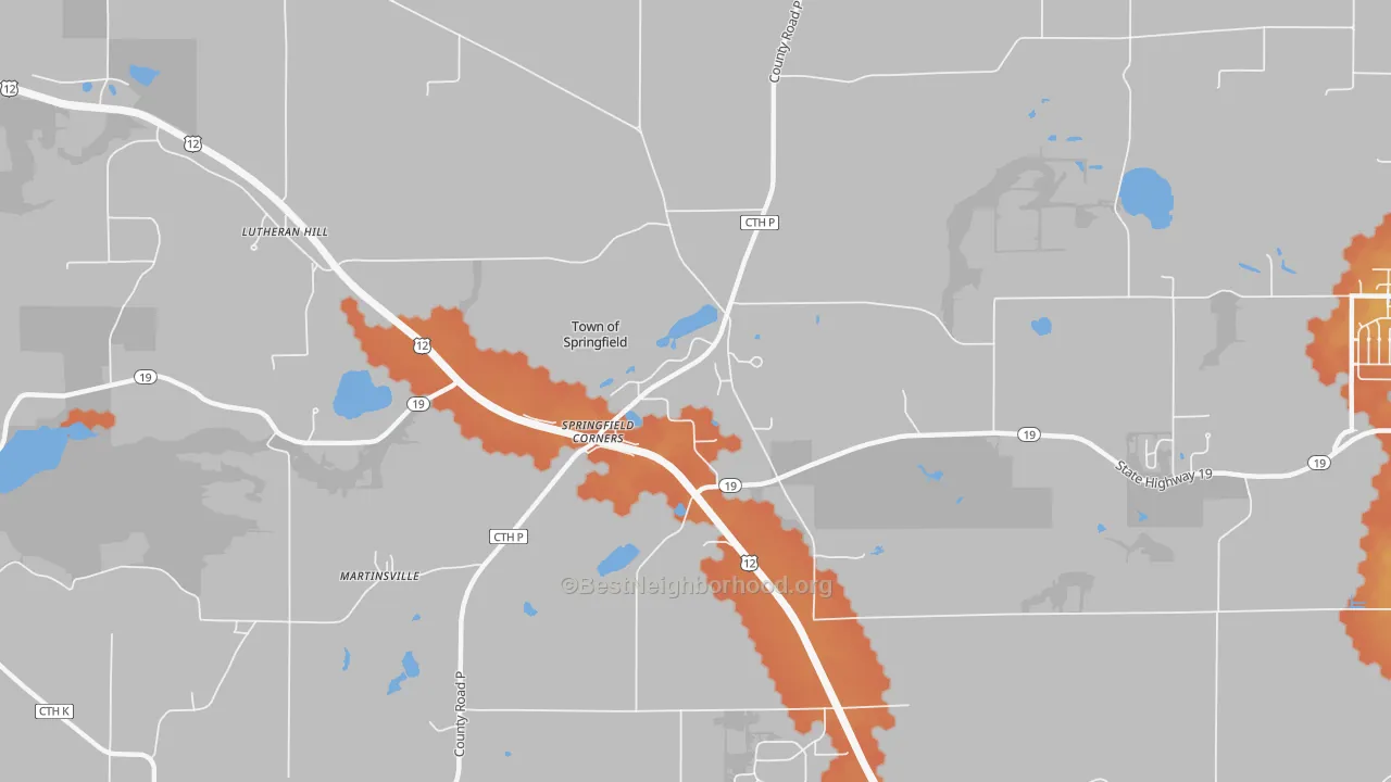 Bike Grade map of Springfield Corners, WI