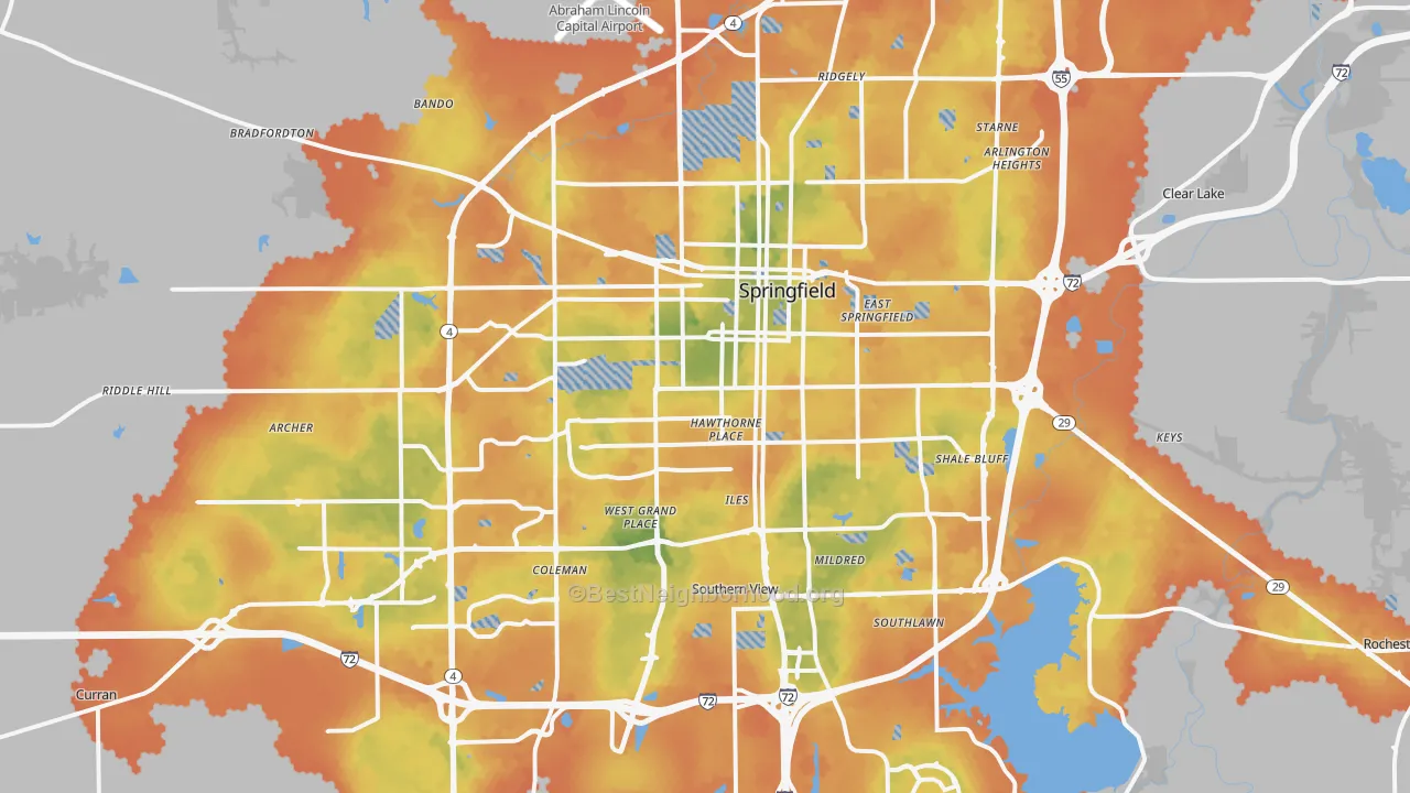 Bike Grade map of Springfield, IL