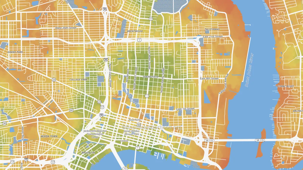 Bike Grade map of Springfield, Jacksonville, FL