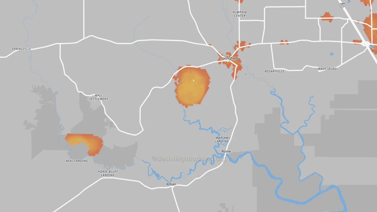 Bike Grade map of Springfield, LA