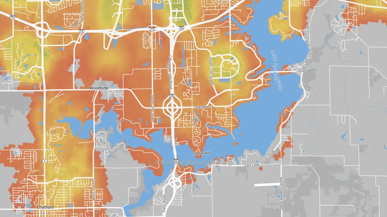 Bike Grade map of Springfield Lake Shore Improvement, Springfield, IL