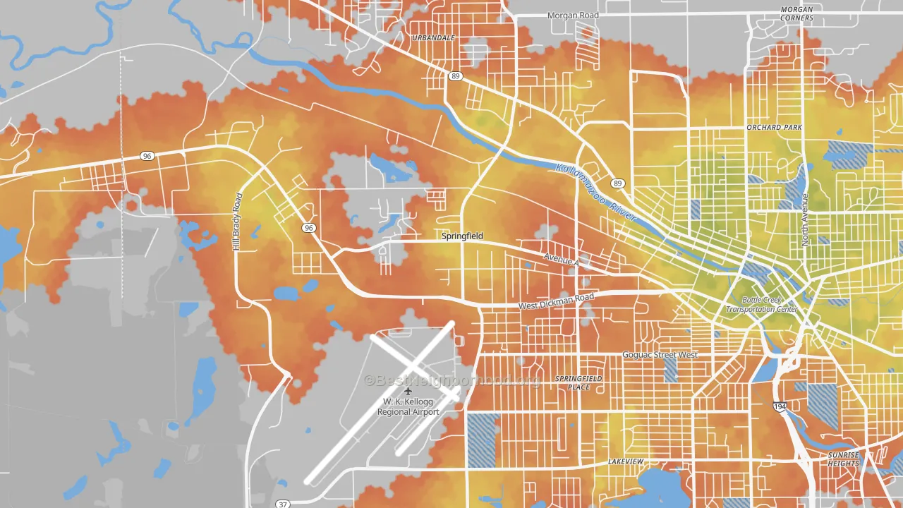 Bike Grade map of Springfield, MI