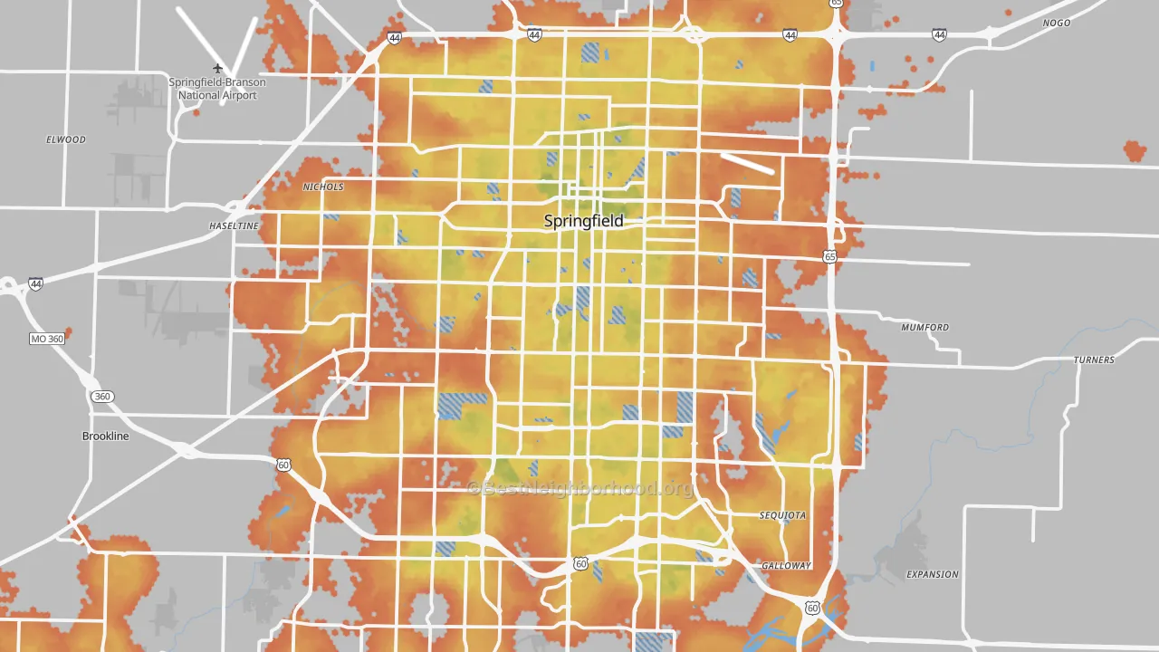 Bike Grade map of Springfield, MO