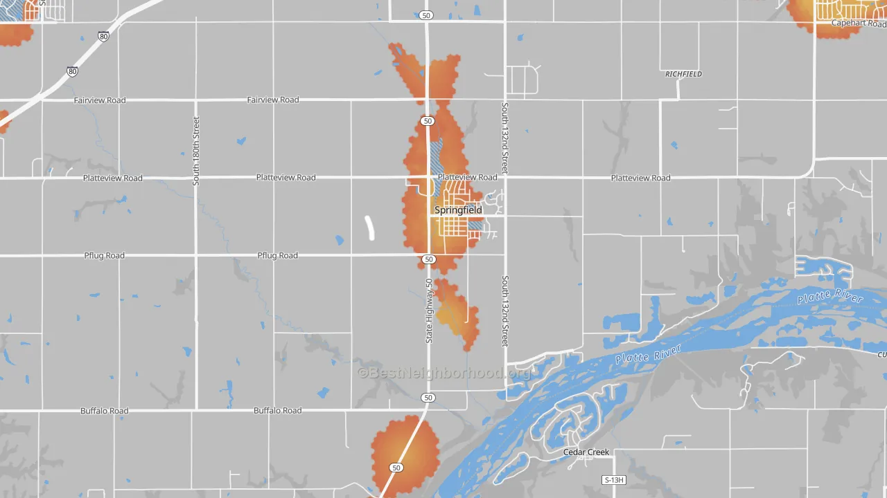 Bike Grade map of Springfield, NE
