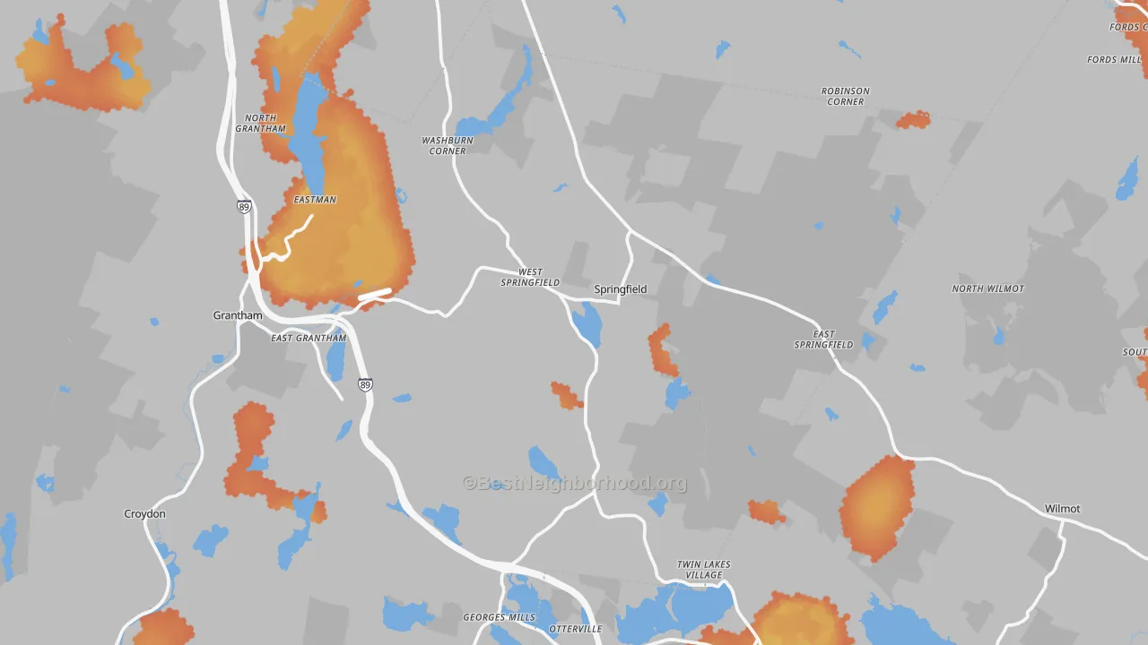 Bike Grade map of Springfield, NH