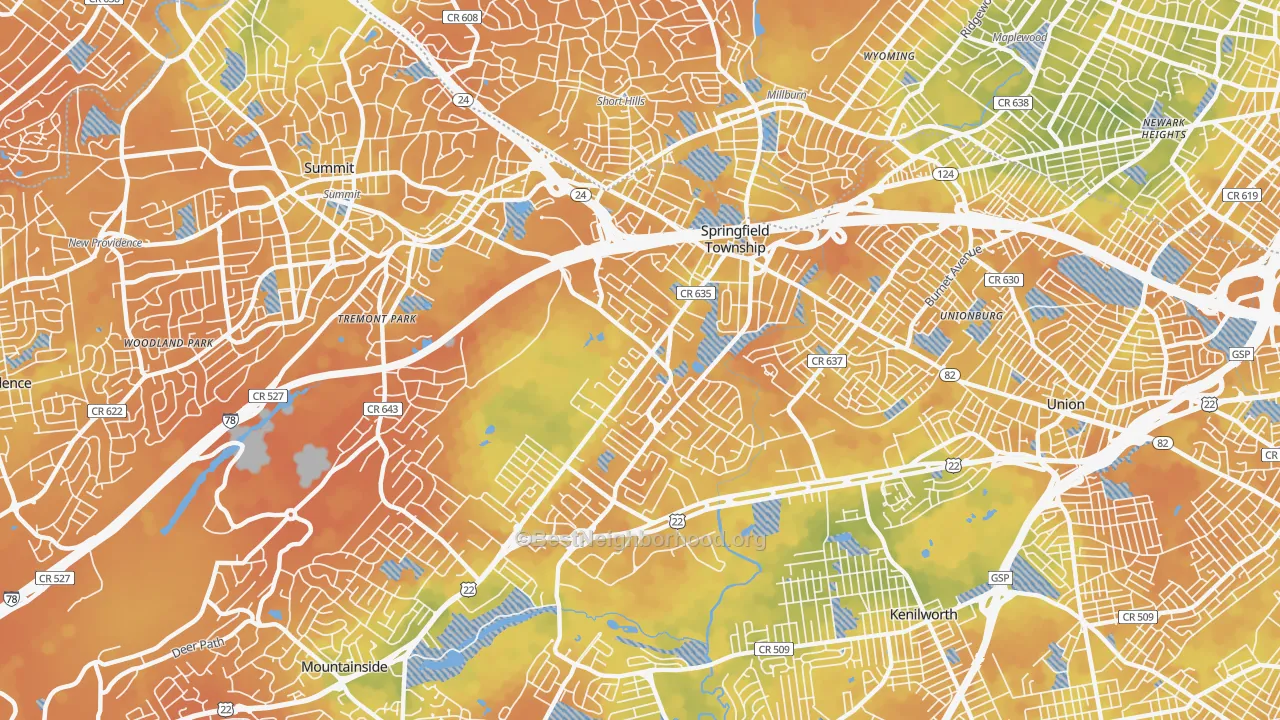 Bike Grade map of Springfield, NJ