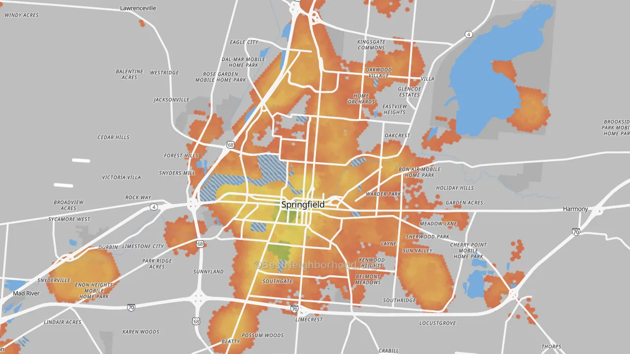 Bike Grade map of Springfield, OH