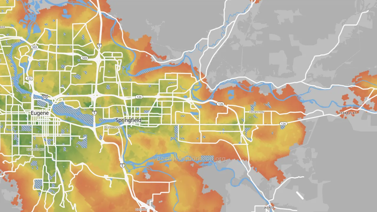 Bike Grade map of Springfield, OR