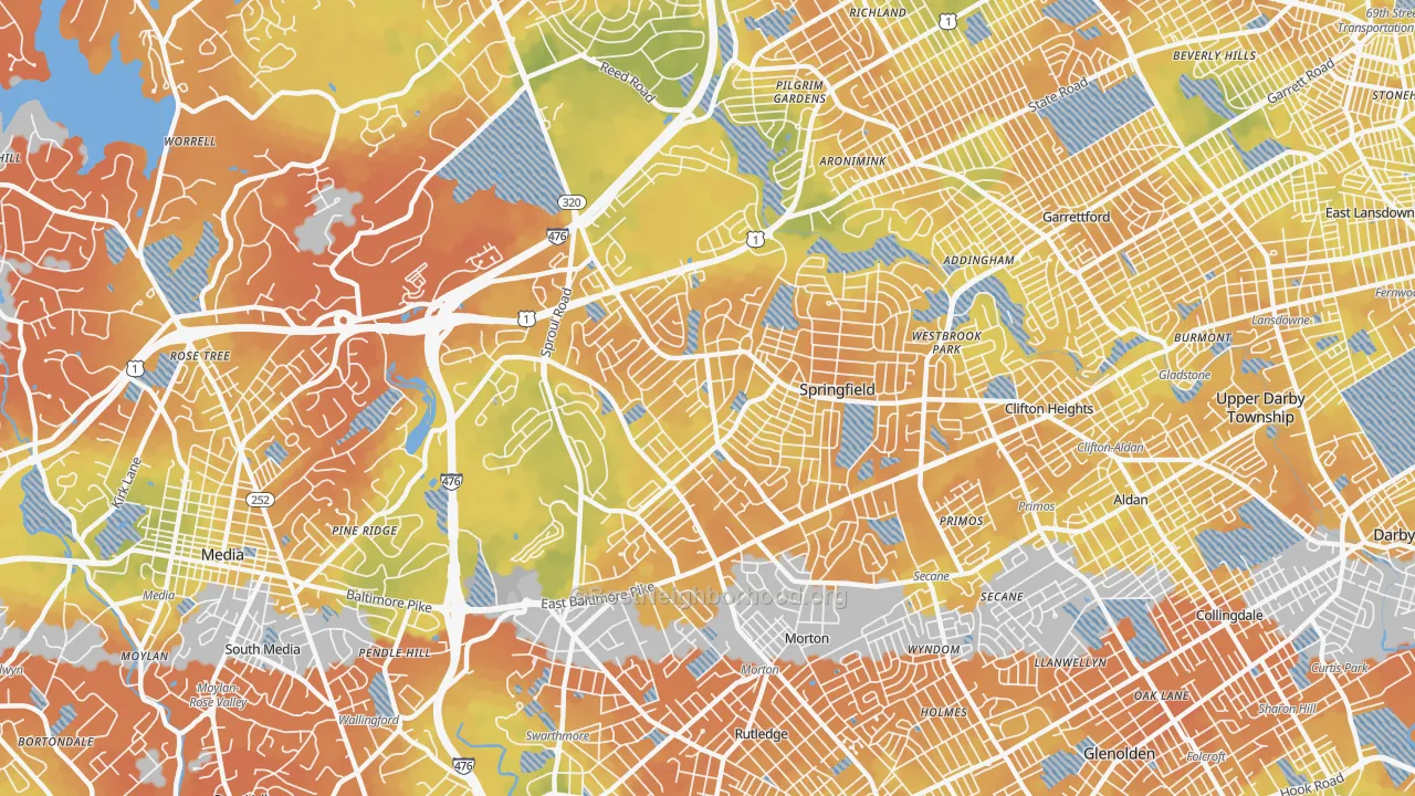 Bike Grade map of Springfield, PA