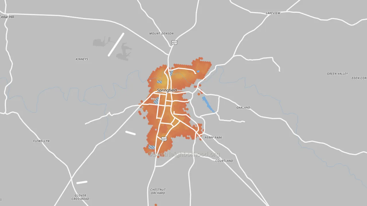 Bike Grade map of Springfield, TN