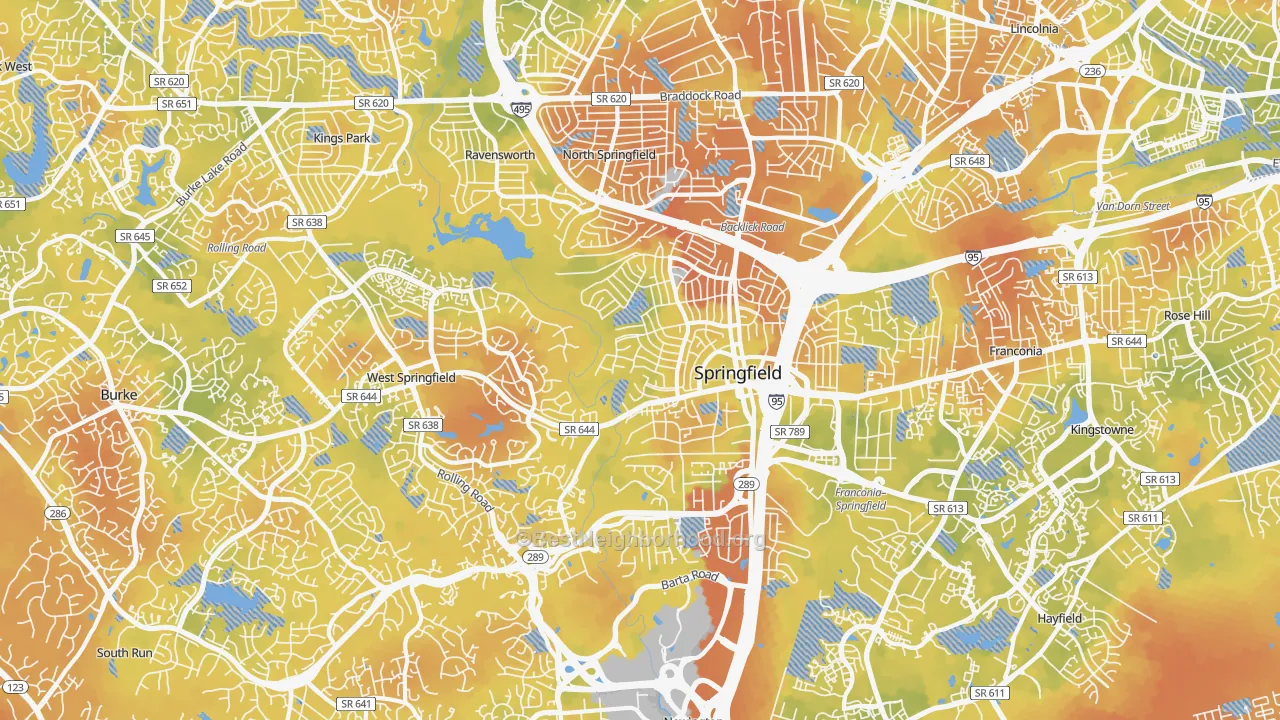 Bike Grade map of Springfield, VA