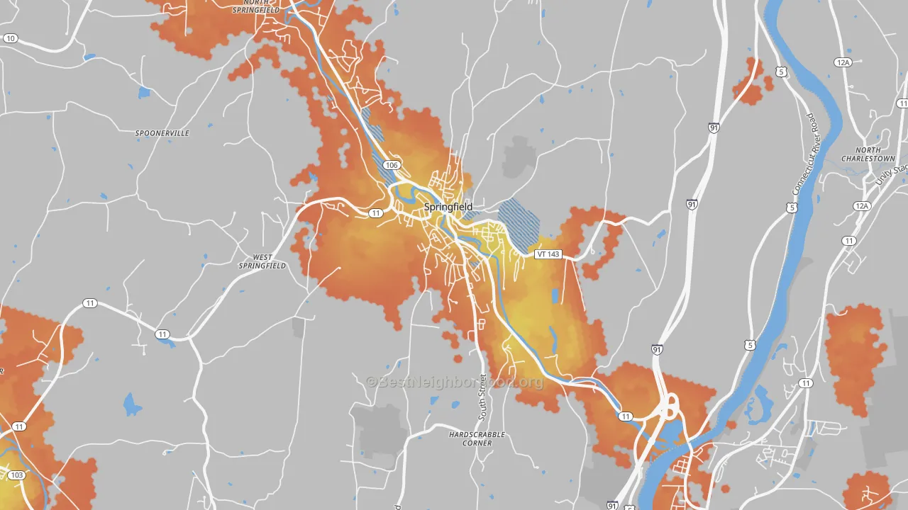 Bike Grade map of Springfield, VT