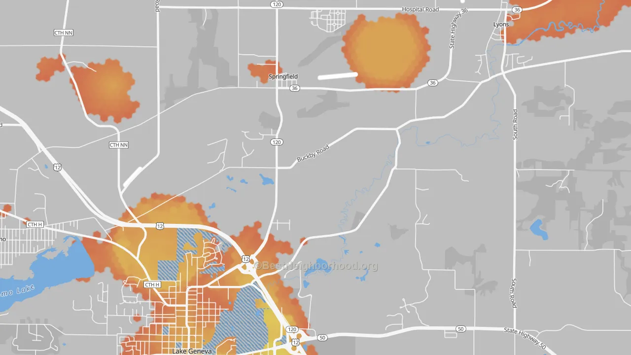 Bike Grade map of Springfield, WI