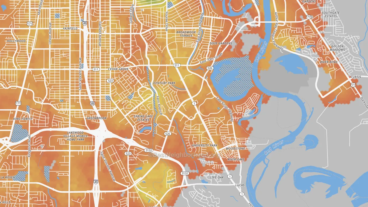 Bike Grade map of Springlake-University Terrace, Shreveport, LA