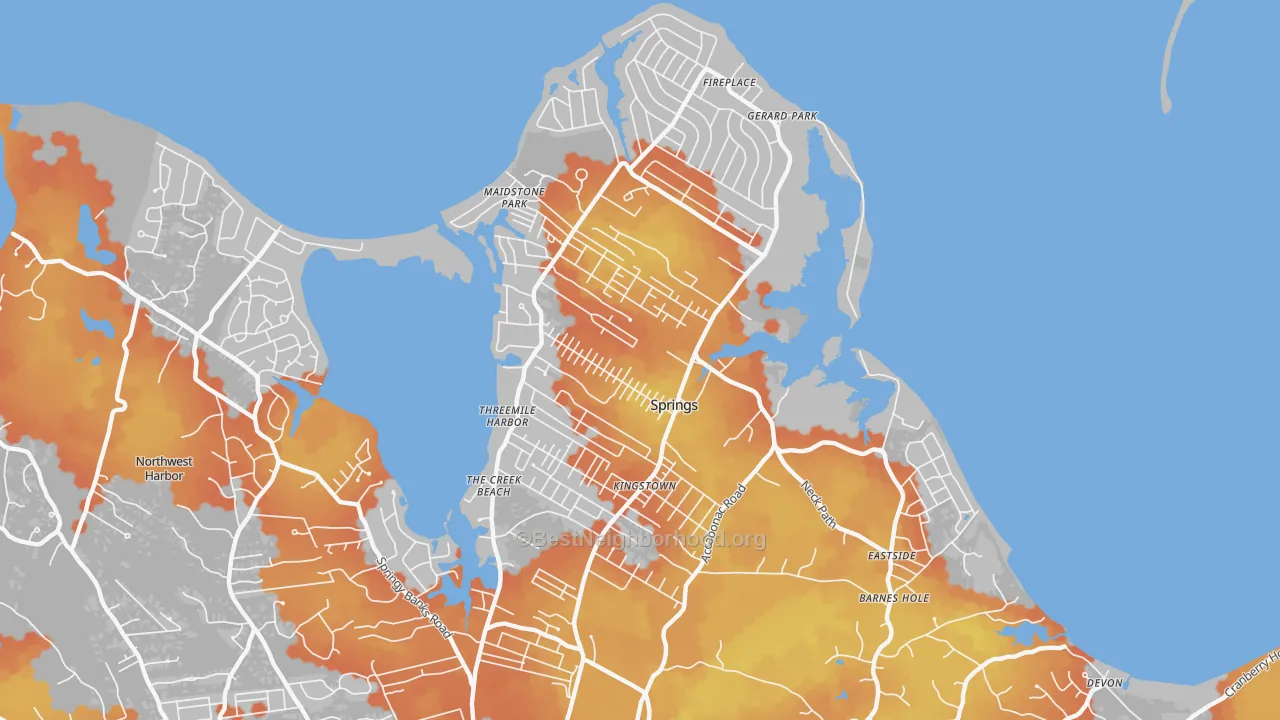 Bike Grade map of Springs, NY