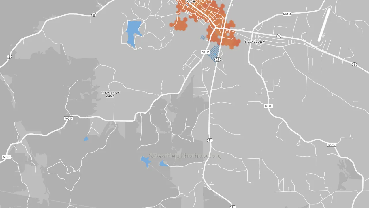 Bike Grade map of Springtown, MO