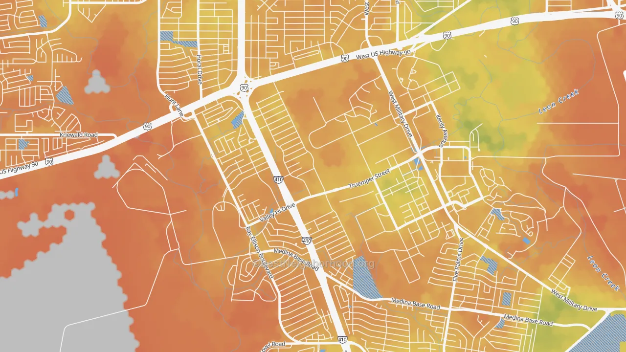 Bike Grade map of Springvale, San Antonio, TX