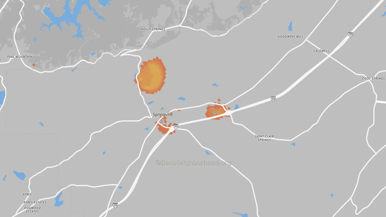 Bike Grade map of Springville, AL