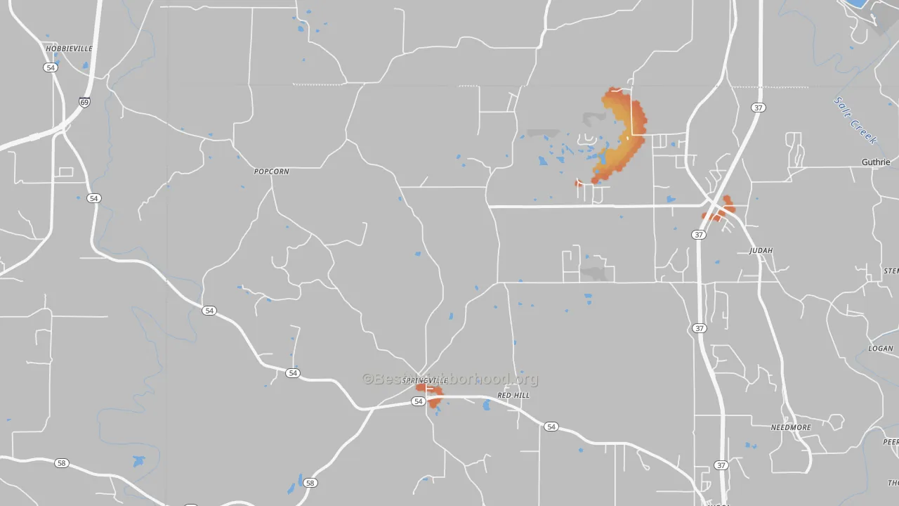 Bike Grade map of Springville, IN