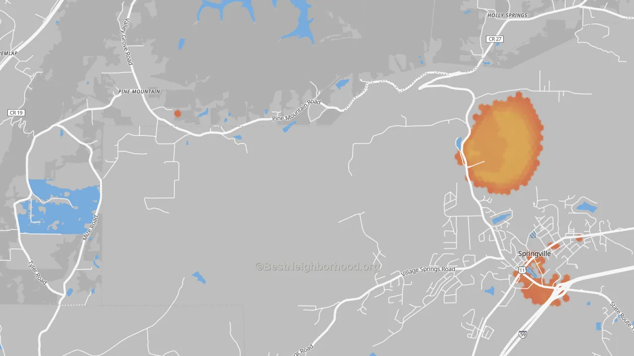 Bike Grade map of Springville Lake Estates, AL