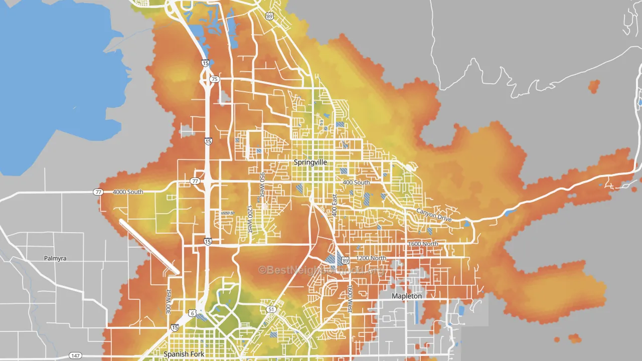 Bike Grade map of Springville, UT