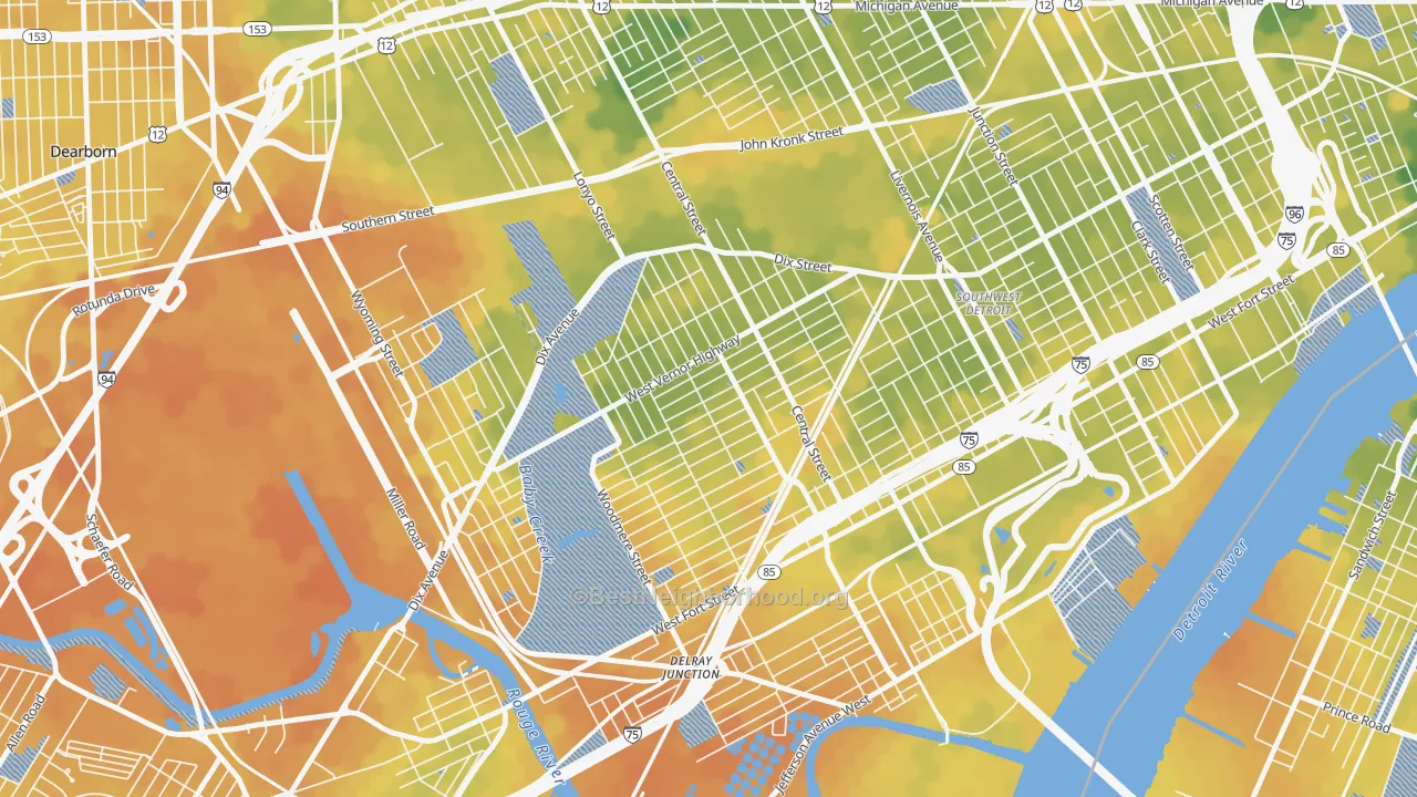 Bike Grade map of Springwells, Detroit, MI