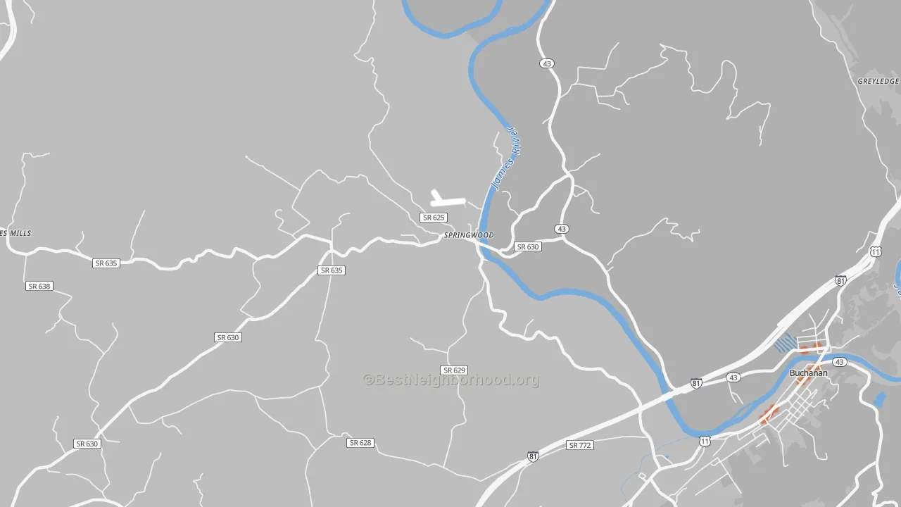 Bike Grade map of Springwood, VA