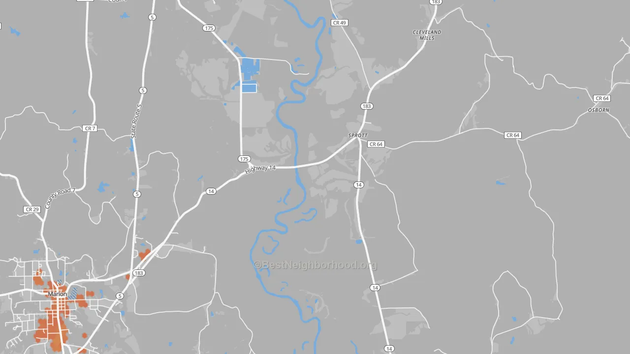 Bike Grade map of Sprott, AL