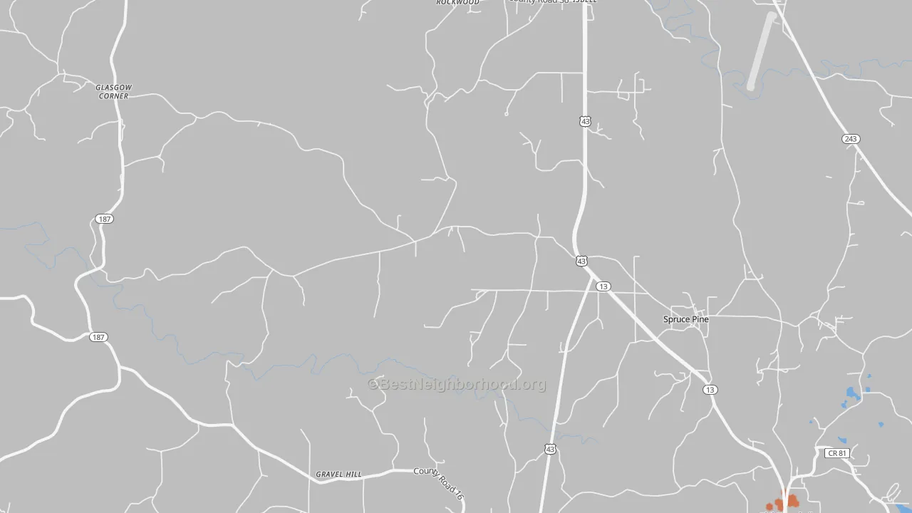 Bike Grade map of Spruce Pine, AL