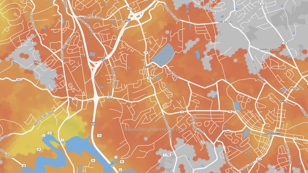 Bike Grade map of Spry, PA