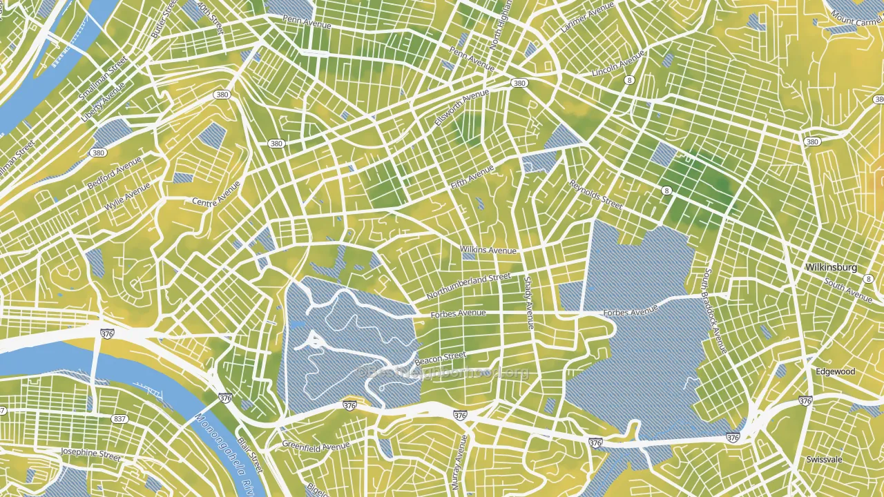 Bike Grade map of Squirrel Hill North, Pittsburgh, PA