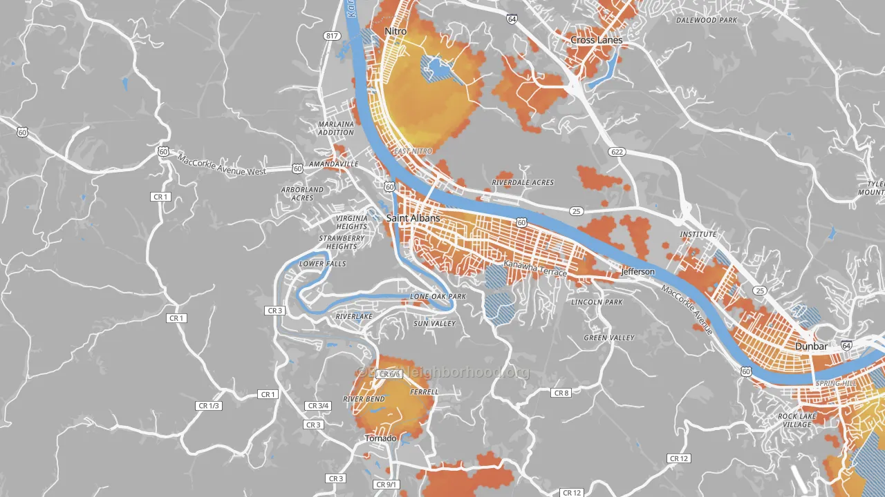 Bike Grade map of St. Albans, WV
