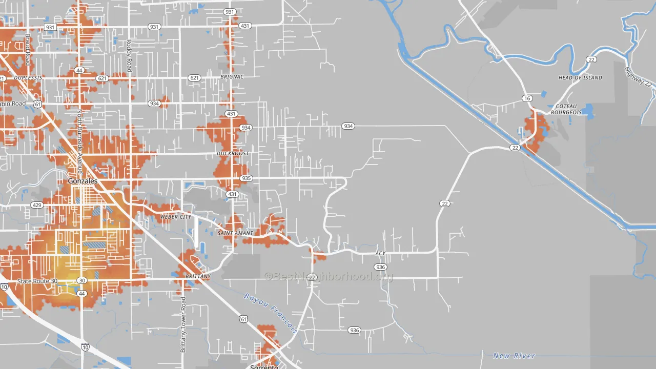 Bike Grade map of St. Amant, LA